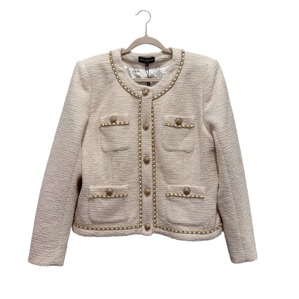 NWT Generation Love New York Velma Tweed Jacket Preppy Cream Gold Sz XL - Picture 3 of 16
